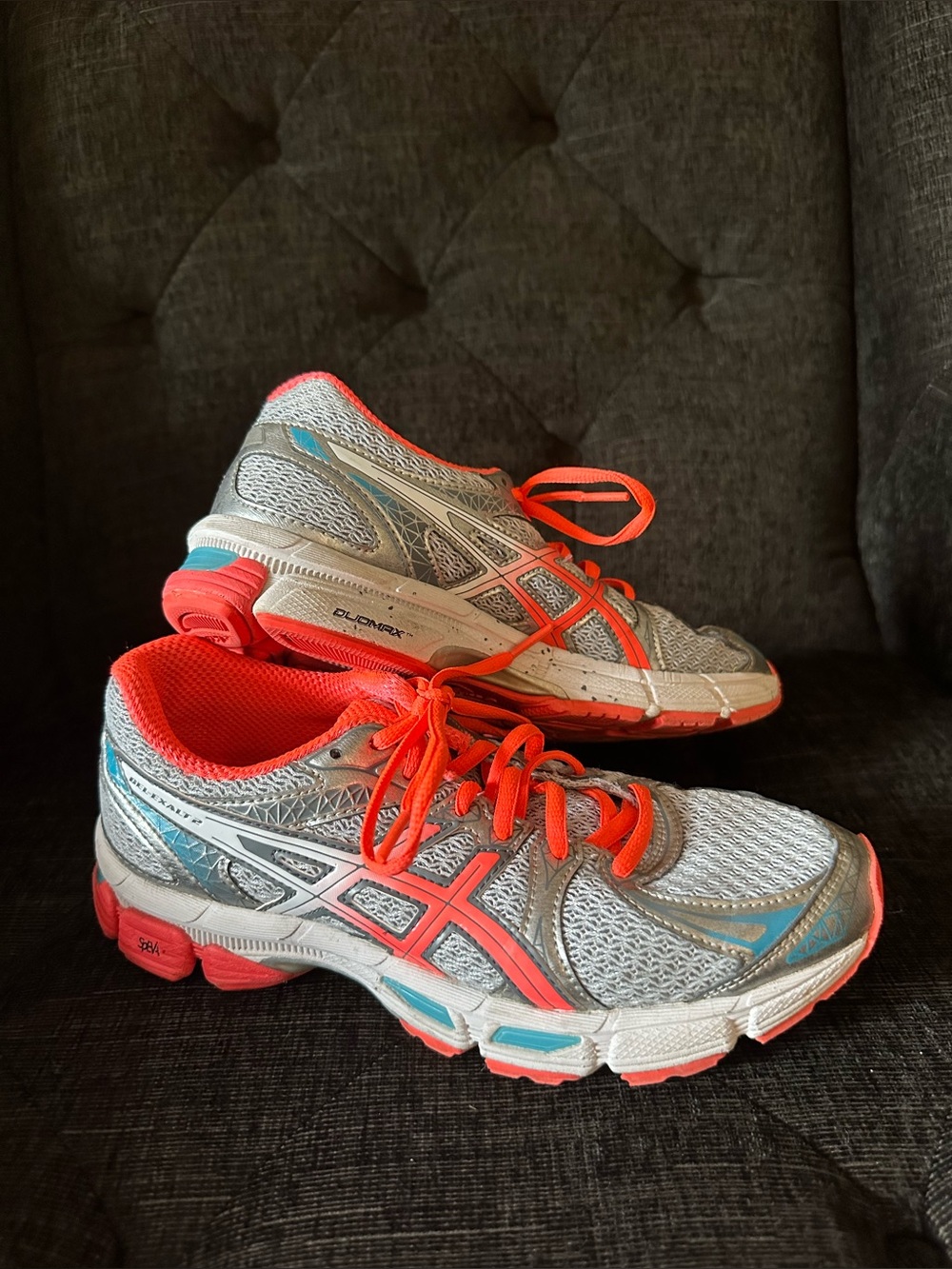 ASICS Women's Silver and Coral Athletic Running Shoes